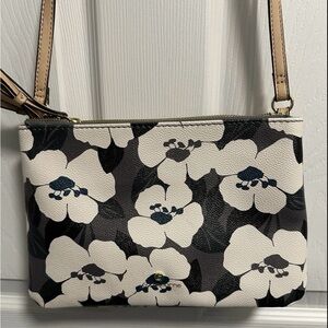 Liz Claiborne Black and Cream Floral Crossbody Bag